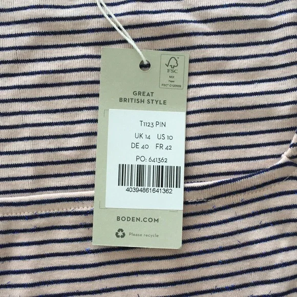 NWT Boden sparkle stripe square neck cotton stretch top M 8-10 - Picture 3 of 8